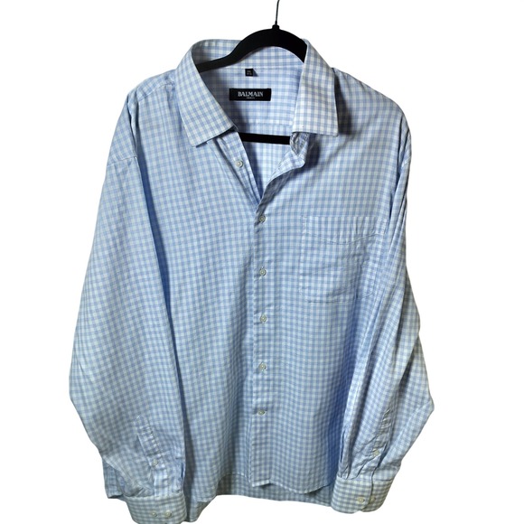 Balmain Other - Balmain Paris Mens 2XL‎ Blue White Gingham Check Long Sleeve Button Down Shirt